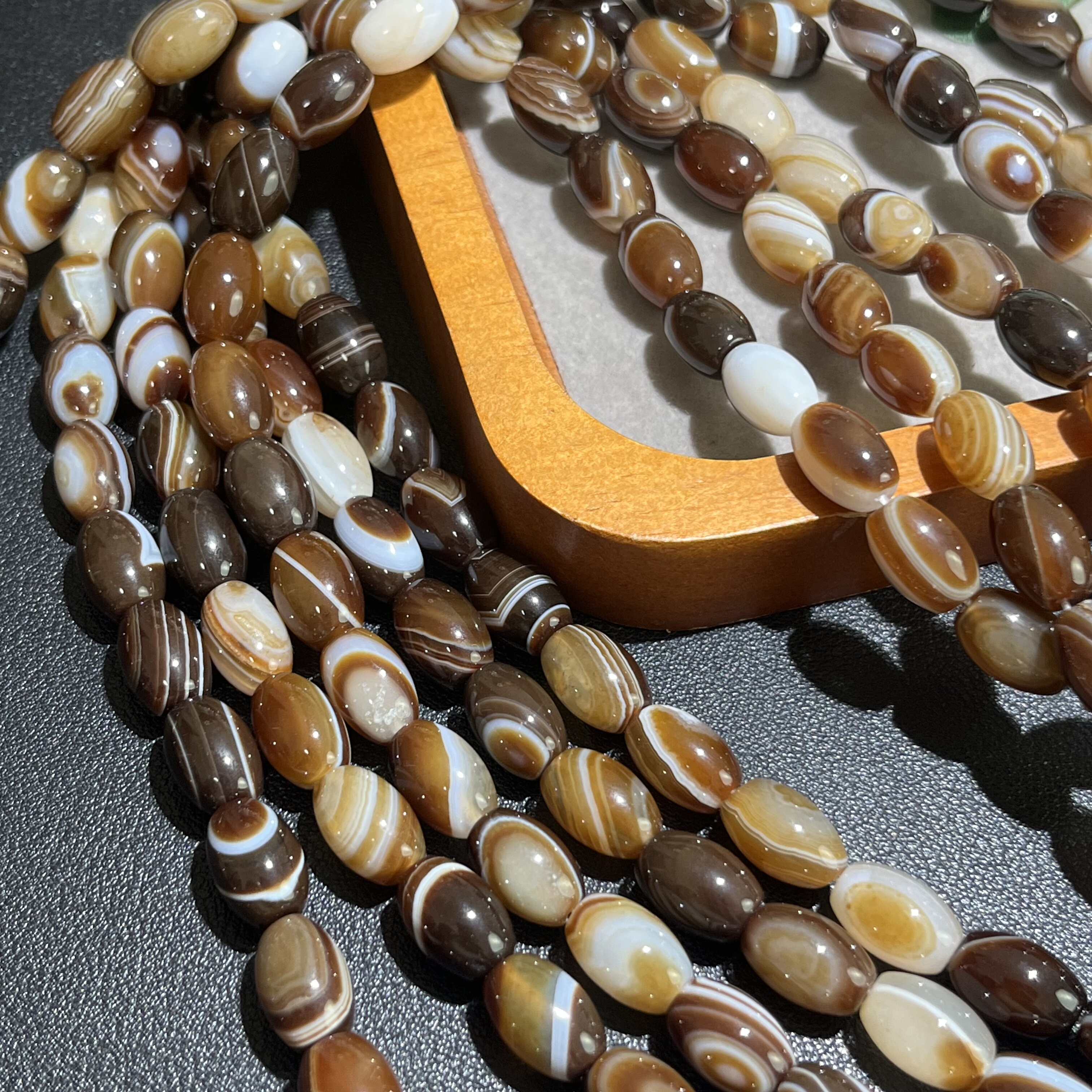 天然巴西缠丝玛瑙棕色米珠8*12mm散珠半成品Diy项链手链配珠