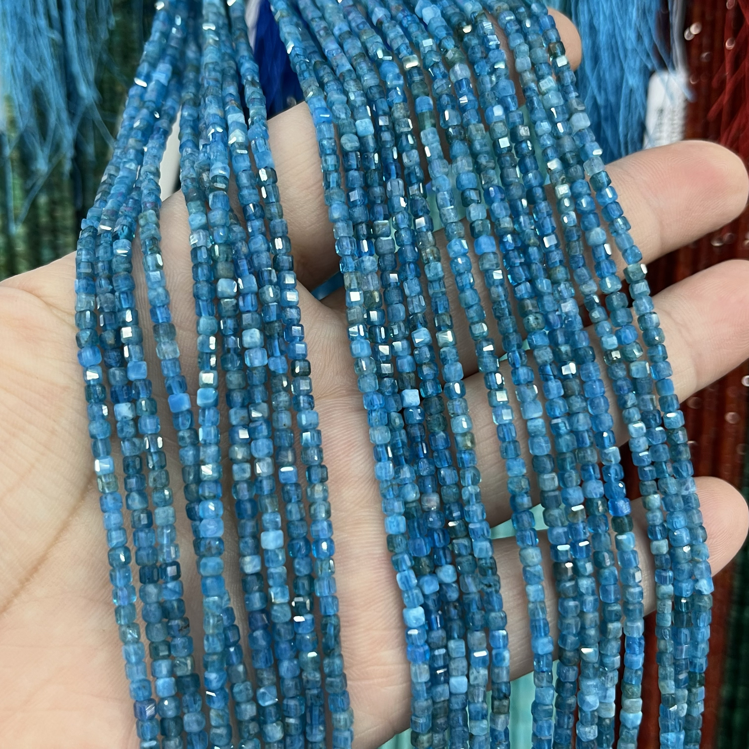 天然石蓝磷灰方糖方块切面珠无忧