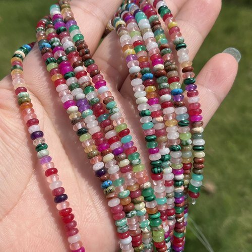 多宝彩色天然石水晶算盘隔珠散珠半成品4*2mmDiy锁骨链手链手工串