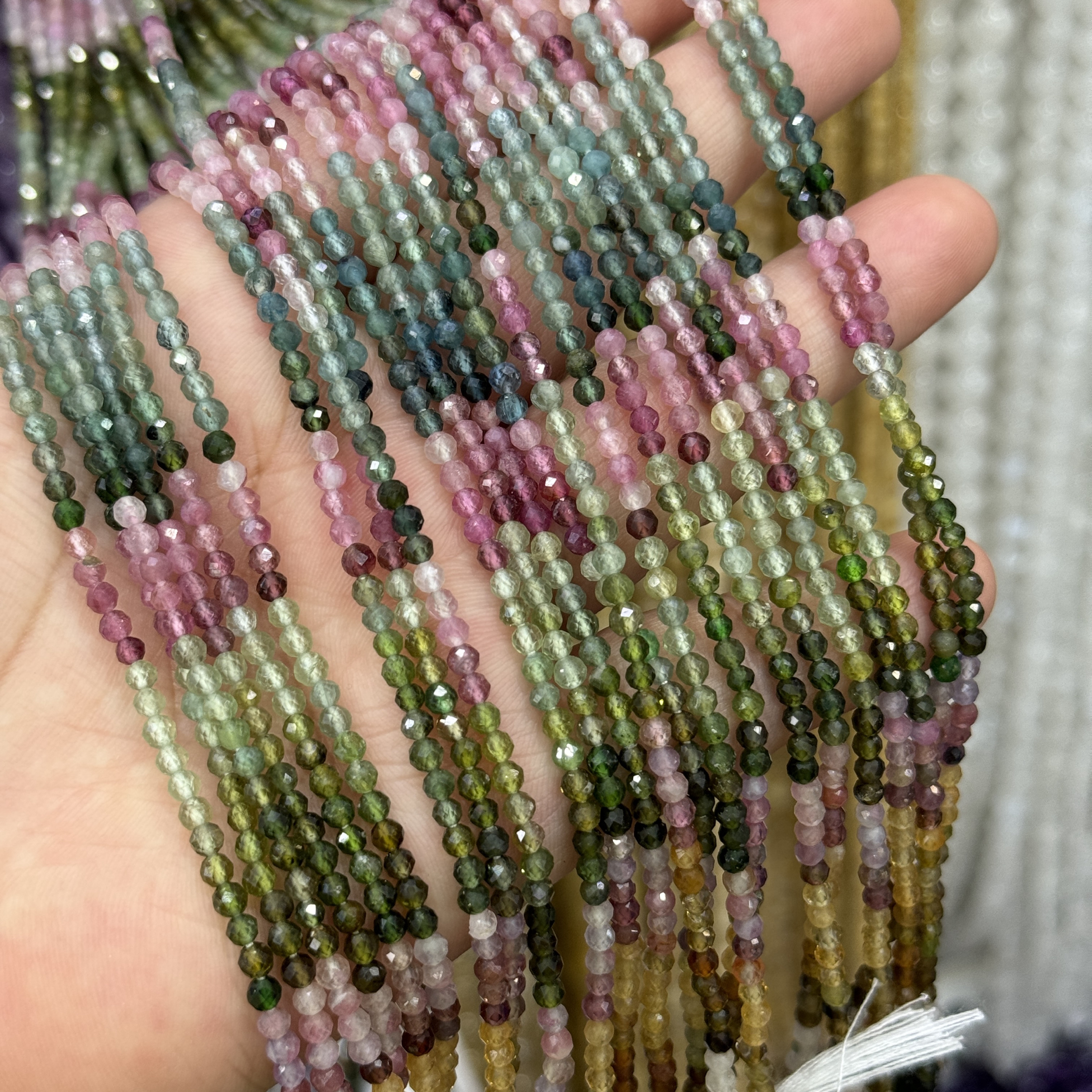 货尖 纯天然3mm渐变刻面碧玺圆珠散珠半成品DIY锁骨链手链配珠