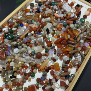 玛瑙 水晶 琉璃 天然石 瑕疵珠 散珠打包卖随机发68克/