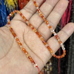 天然石3Mm红丹花玛瑙方糖散珠半成品DIY项链手链配珠橘色方块切面