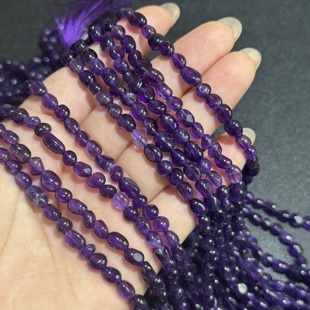 浓郁紫色天然小糖豆紫水晶约5*7mm散珠半成品Diy项链手链配珠