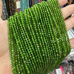 纯天然3mm一极绿色透辉石切面圆珠散珠半成品DIY锁骨链手链配珠