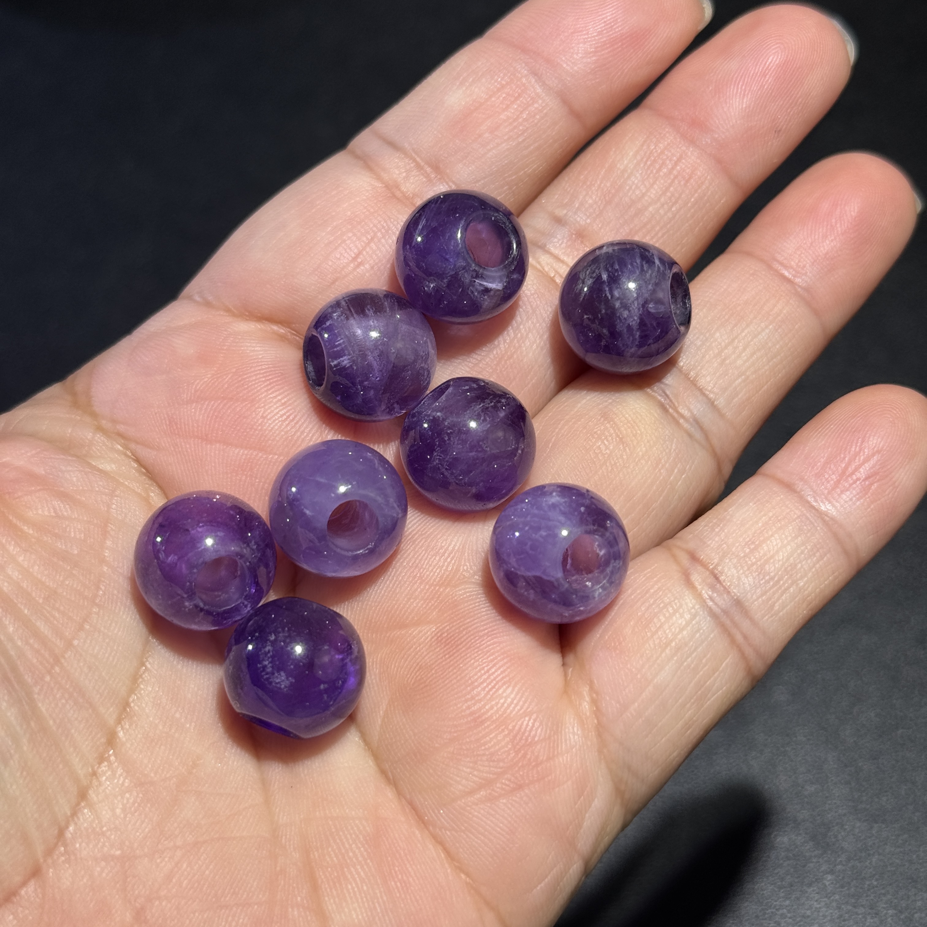 7颗打包天然紫水晶圆珠大孔散珠半成品diy手链项链饰品配珠配饰