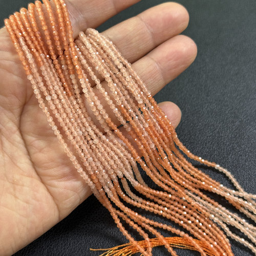 特惠价-2mm渐变橙猫眼石半成品散珠DIY项链手链配珠/35厘米长