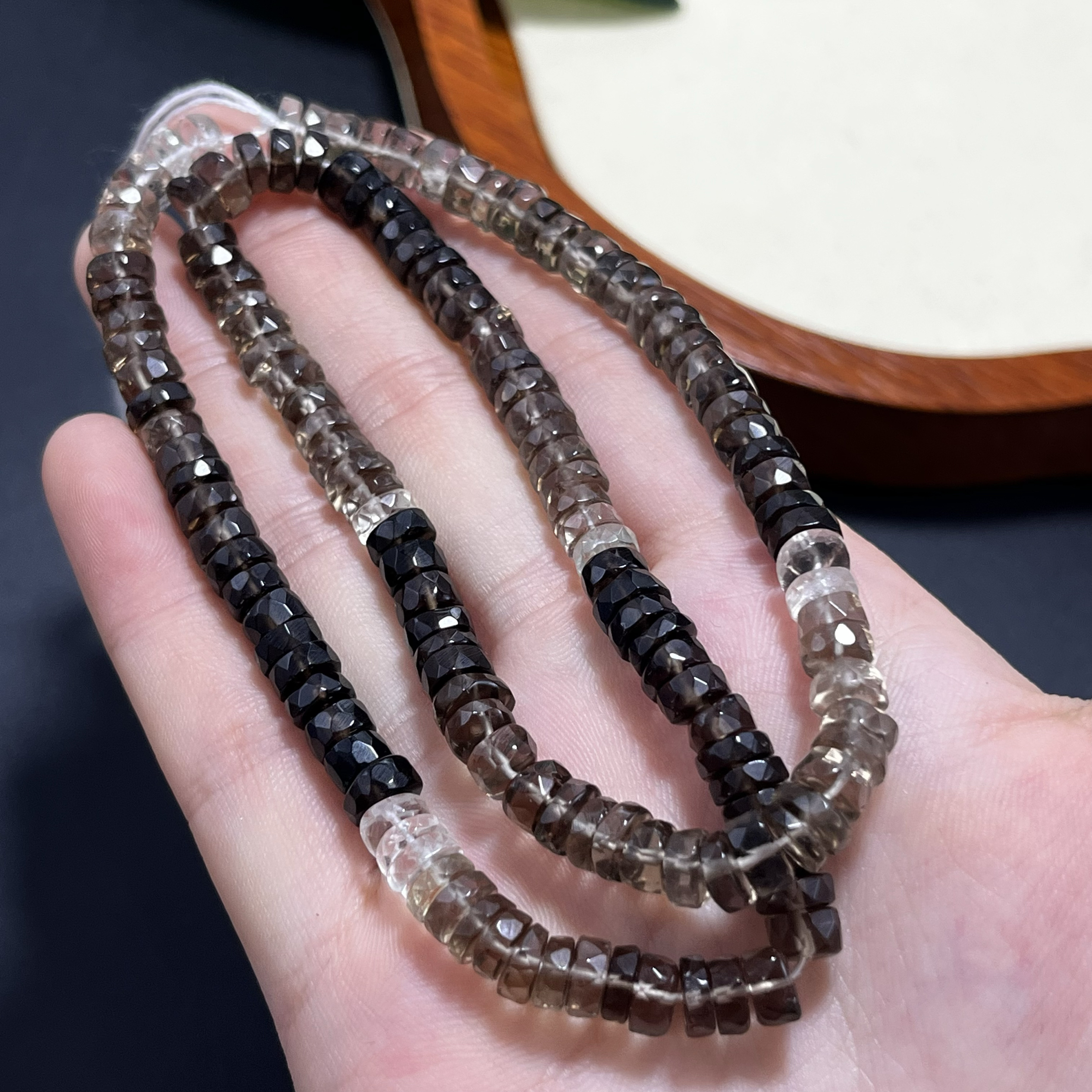 约6*2mm纯天然渐变色切面隔片茶晶水晶散珠半成品Diy项链手链配珠