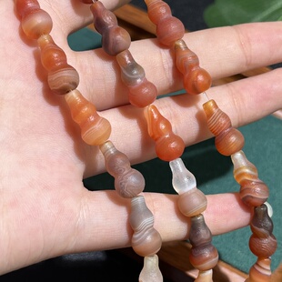 16mm天然哑光缠丝葫芦红玛瑙散珠半成品14颗