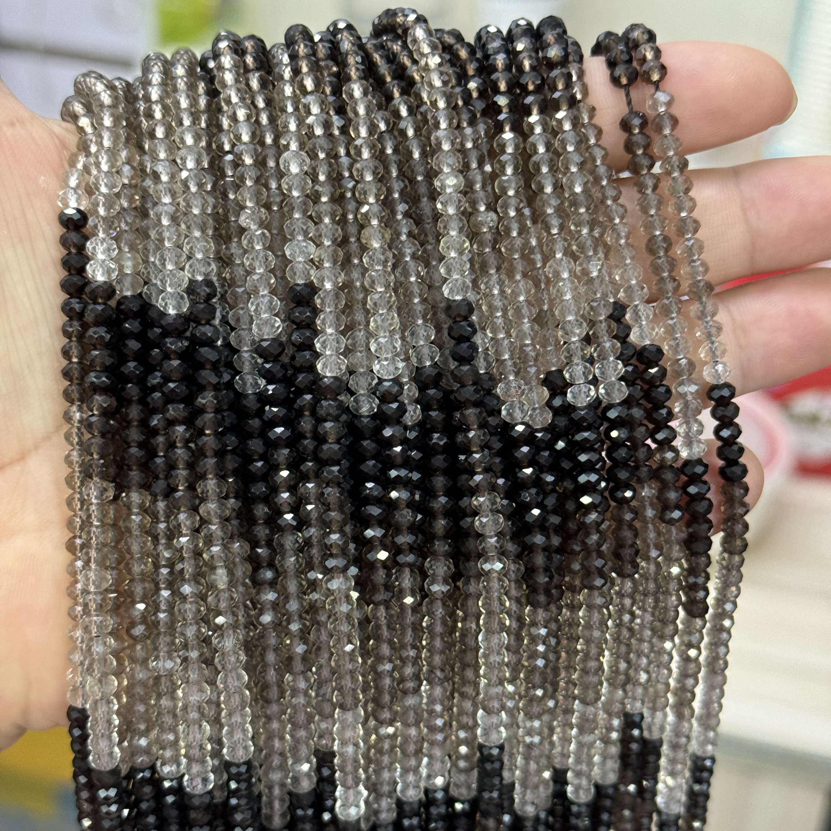 天然3*4mm渐变茶晶水晶盘珠散珠半成品Diy项链手链配珠材料