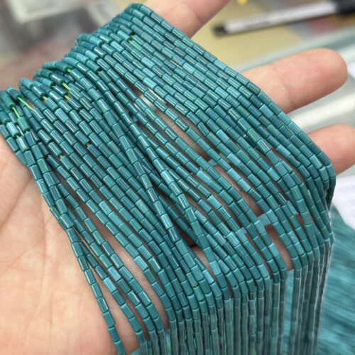 2*4mm优化蓝绿色油润松石管珠散珠半成品Diy项链手链配珠串珠