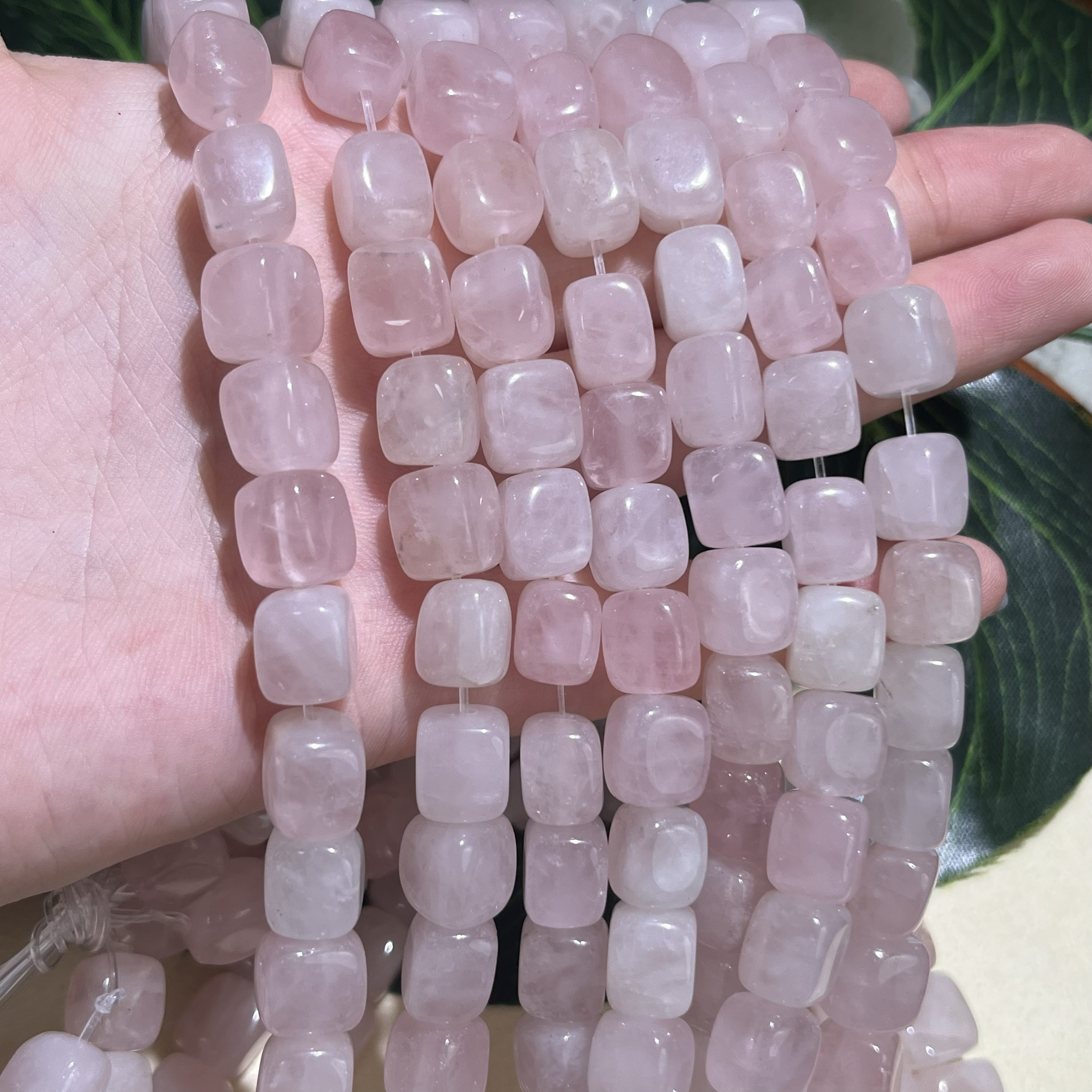 天然糖豆长方粉晶8*10mm散珠半成品Diy项链手链配珠