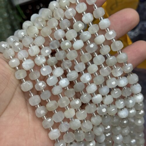 约8*6mm切面车轮珠天然蓝月光散珠半成品38cmDiy项链手链配珠