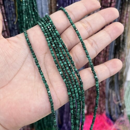 美货纯天然2.5mm孔雀石方糖散珠好品质半成品38厘米长锁骨链配珠