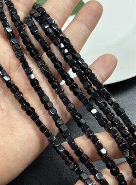经典4mm天然黑玛瑙方糖倒角方块散珠半成品DIY项链手链配珠锁骨链