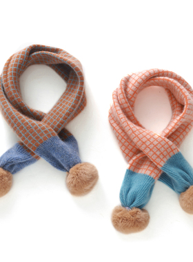 秋冬季cashmere山羊绒儿童围巾男女宝针织双层保暖毛球穿孔小围脖