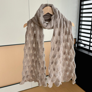 百搭围脖 保暖时尚 拼色镂空cashmere山羊绒围巾女针织薄款 秋冬新款