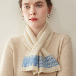 100%纯山羊绒围巾女秋冬新款保暖百搭针织短款穿孔小围脖男女同款