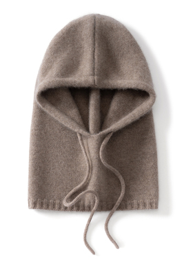 高及感搭配~秋冬季软糯山羊绒巴拉克拉法帽女保暖围脖一体帽护颈