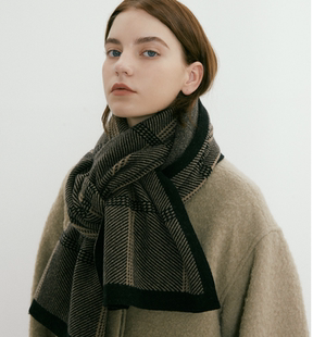 设计感 cashmere山羊绒围巾男女通用针织加厚百搭保暖拼色围脖