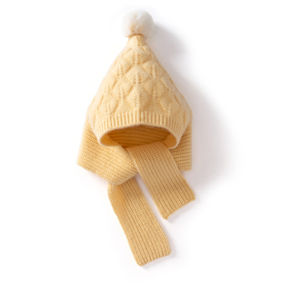 秋冬100%纯羊绒帽子儿童男女宝宝护耳针织毛线帽子保暖围巾一体帽