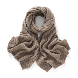 口碑之作 软糯山羊绒绞花针织围巾女纯色百搭保暖围脖披肩 秋冬季