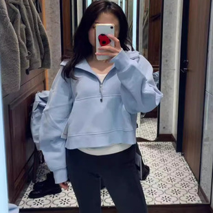 2025新款 外套 lu家半拉链烟囱立领连帽卫衣女瑜伽服加绒运动短款