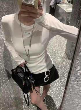 潮牌2025早秋新款miu系南油字母叠穿爆款打底衫防晒长袖微透T恤