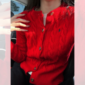 潮牌新款 绞花套头小马羊毛针织开衫 拉夫绞花系列 老钱风经典