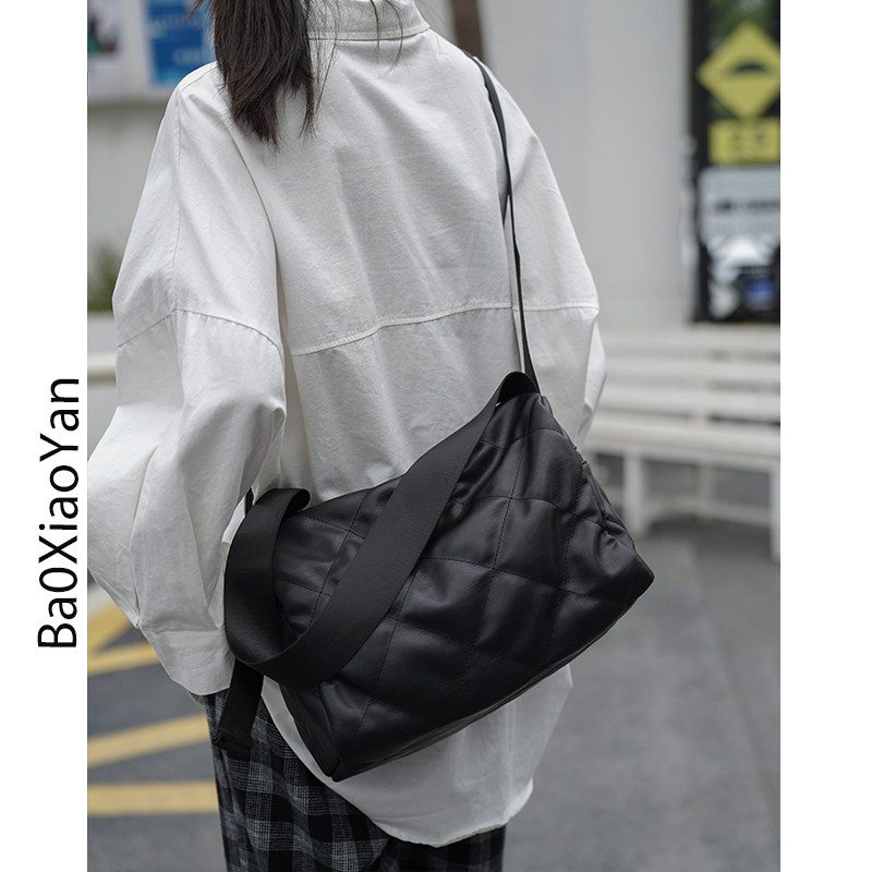 包包女斜挎包ins秋冬季大容量简约百搭洋气pu大包宽带菱格托特包