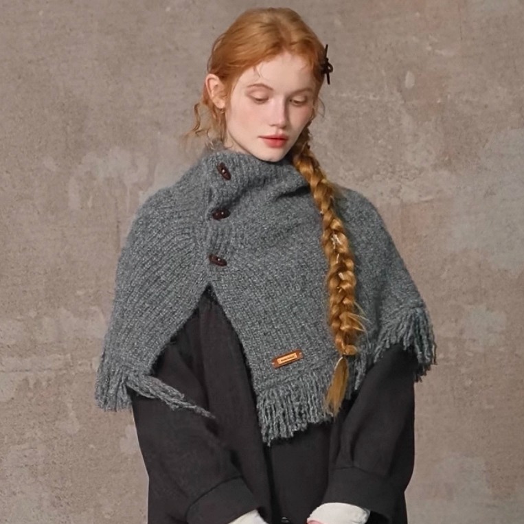 【正确版】半岛小镇 流苏毛线披肩女 毛针织外搭斗篷外套保暖披风