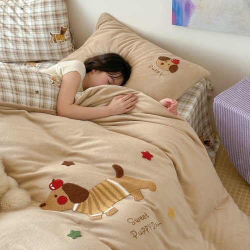 可爱卡通ins牛奶绒床上四件套