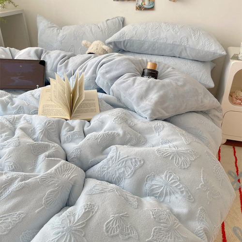 ins韩风秋冬加厚牛奶绒四件套