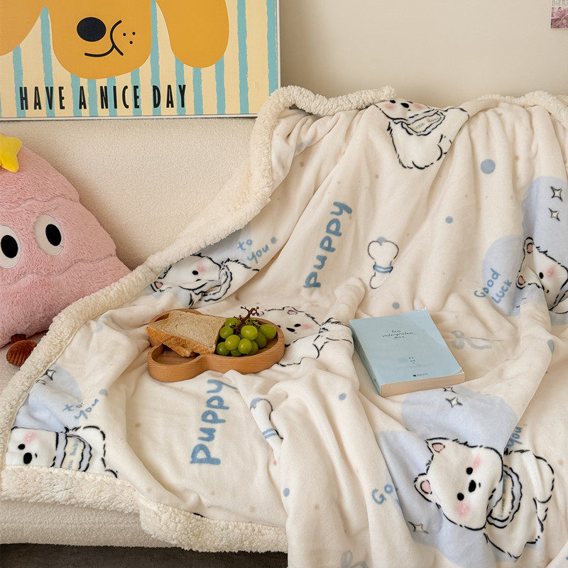 可做被套~双层羊羔绒毛毯办公室午休毯可爱卡通秋冬保暖盖毯披肩