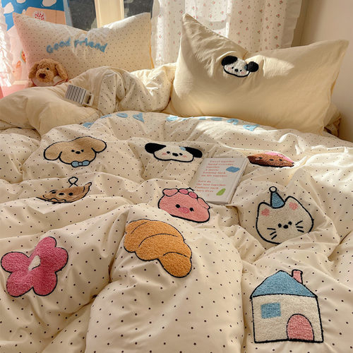 云朵棉四件套毛巾绣可爱卡通