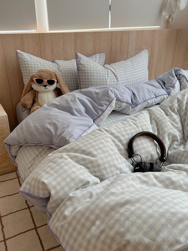 四件套百分百全棉ins简约格子