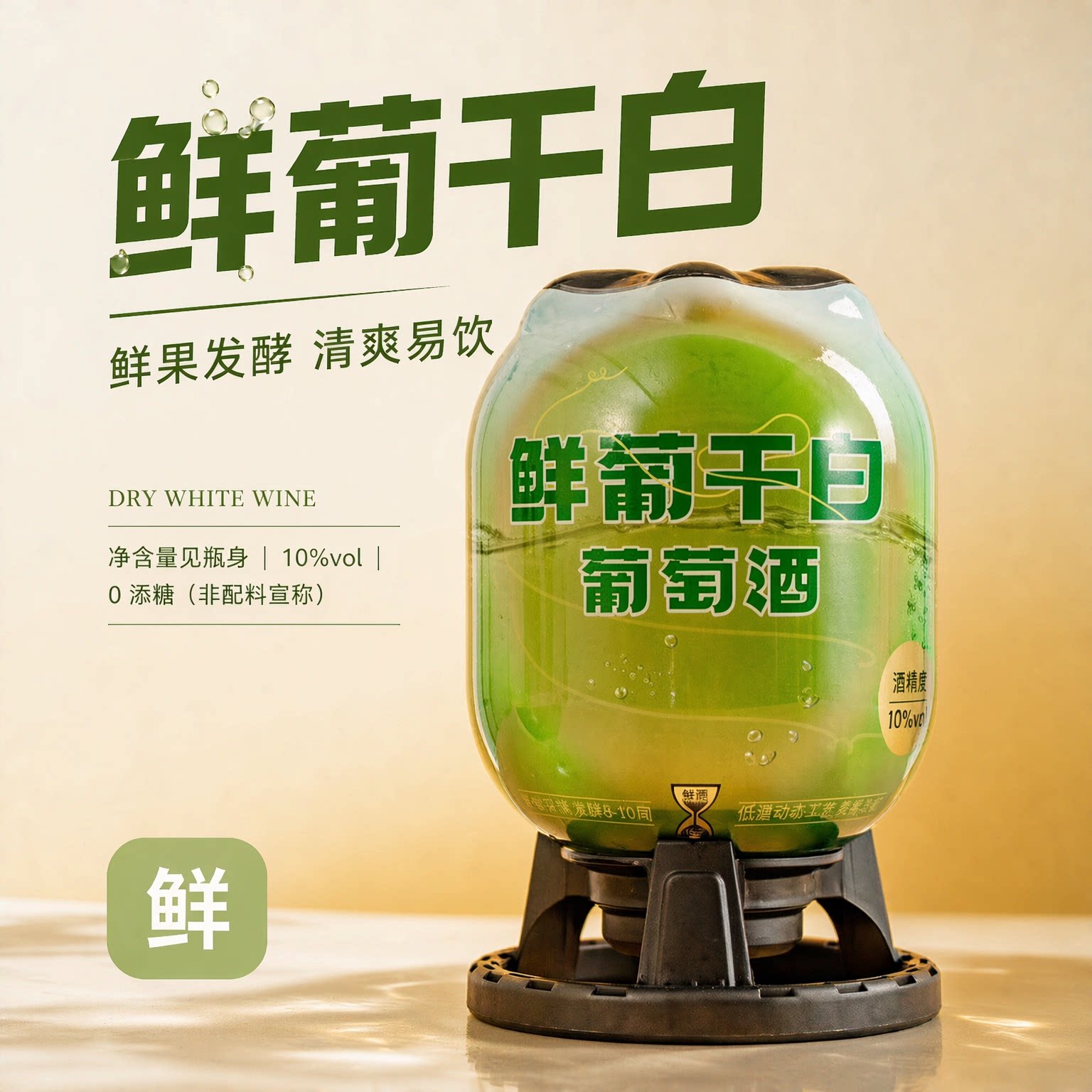 华东葡萄酒鲜葡萄酒干白3升桶6斤一桶酒精度10度