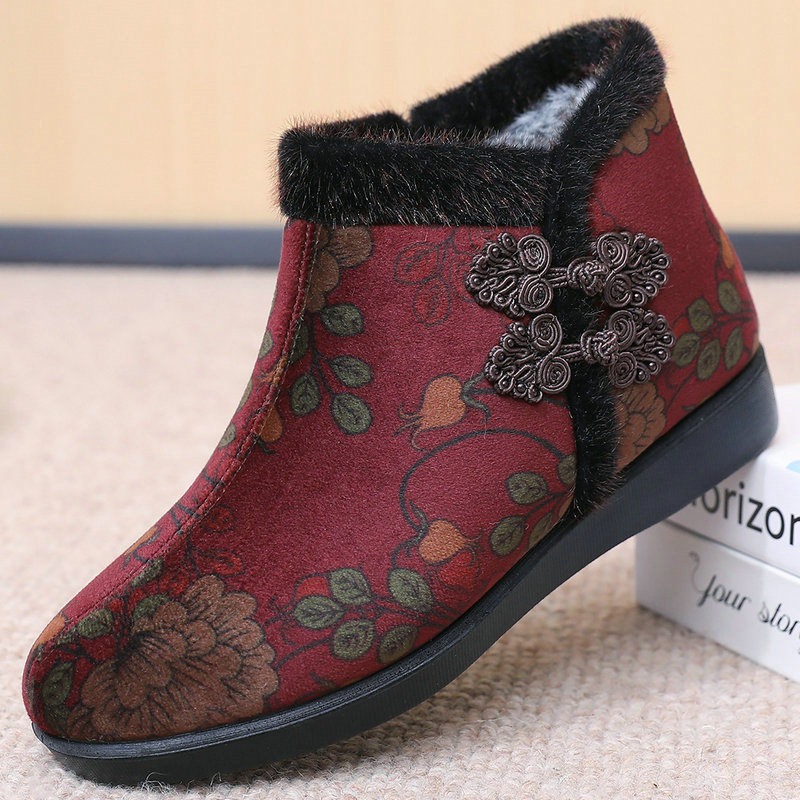 冬季老北京布鞋高帮保暖加绒女棉鞋中老年大码轻软底宽松女短靴