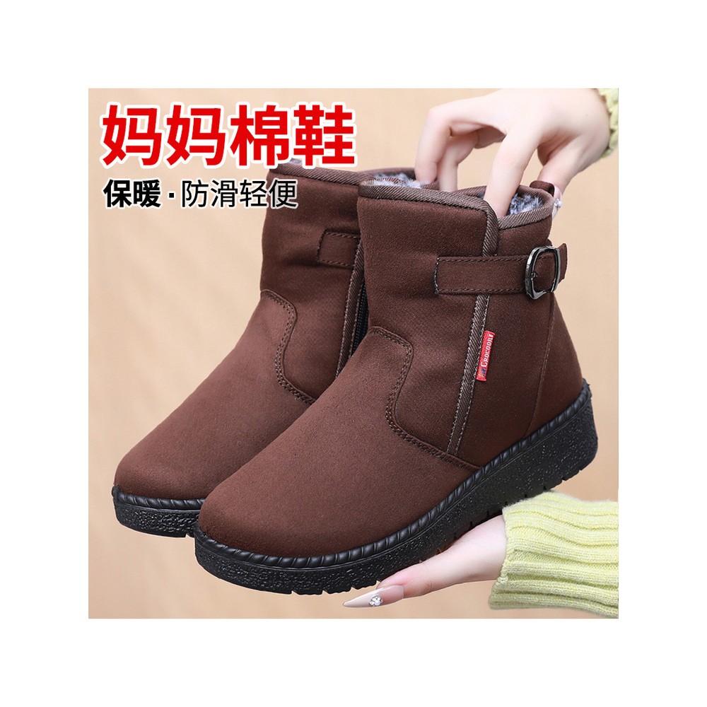 冬季老北京布鞋女时尚雪地靴平底短靴防滑加绒保暖加厚底妈妈棉靴
