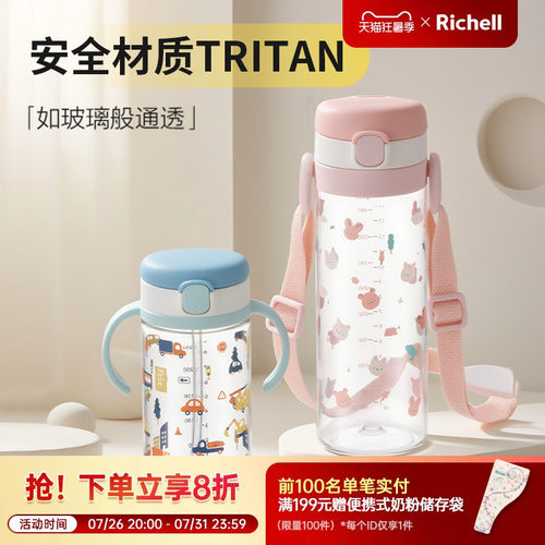 Richell利其尔吸管杯透透杯宝宝儿童水杯幼儿园喝水上学专用