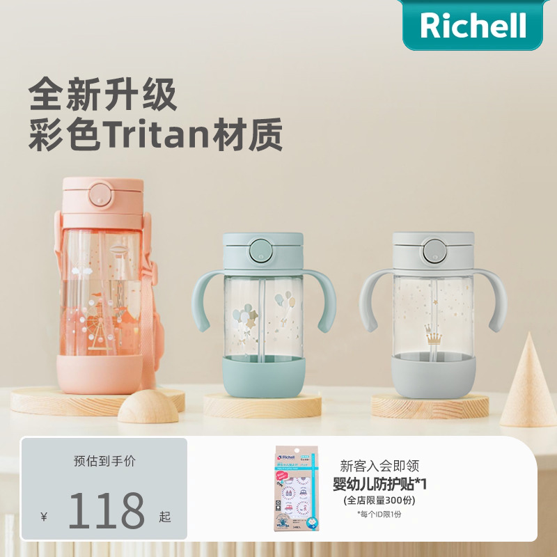 Richell利其尔星彩系列儿童夏天吸管杯学饮杯婴儿喝水杯家用防呛-封面