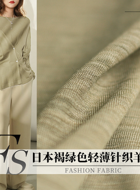 FS风尚日本进口褐绿色轻薄弹力针织羊毛布料女打底套头T恤衫面料