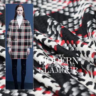 FS风尚羊毛粗纺细纱线编织黑白红配色秋季外套服装面料布料