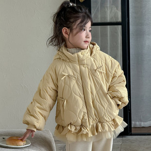 加厚夹棉外套女宝 保暖女童洋气秋冬季 2025新款 小香风棉衣连帽冬装