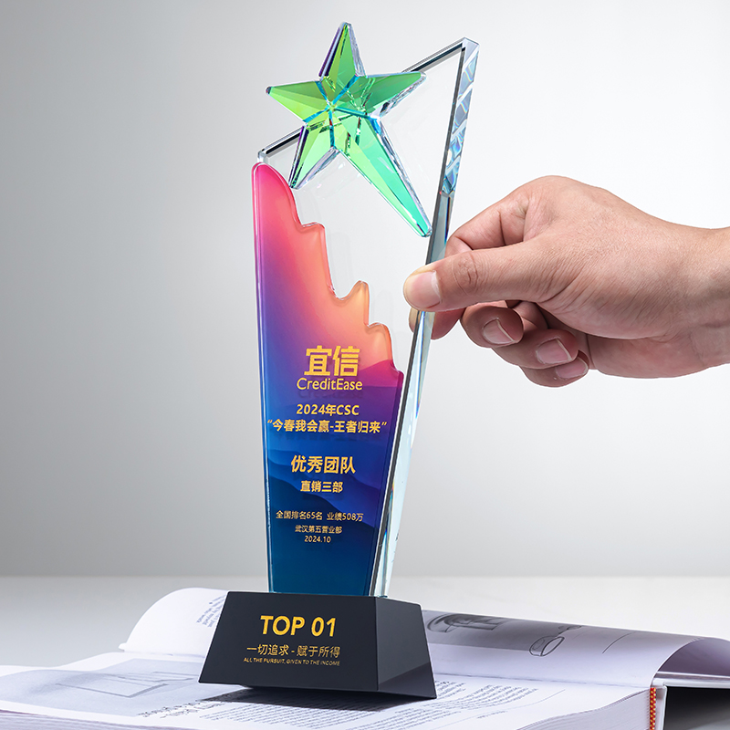 2025新款水晶奖杯定制定做山峰公司年会优秀员工颁奖冠军奖牌制作
