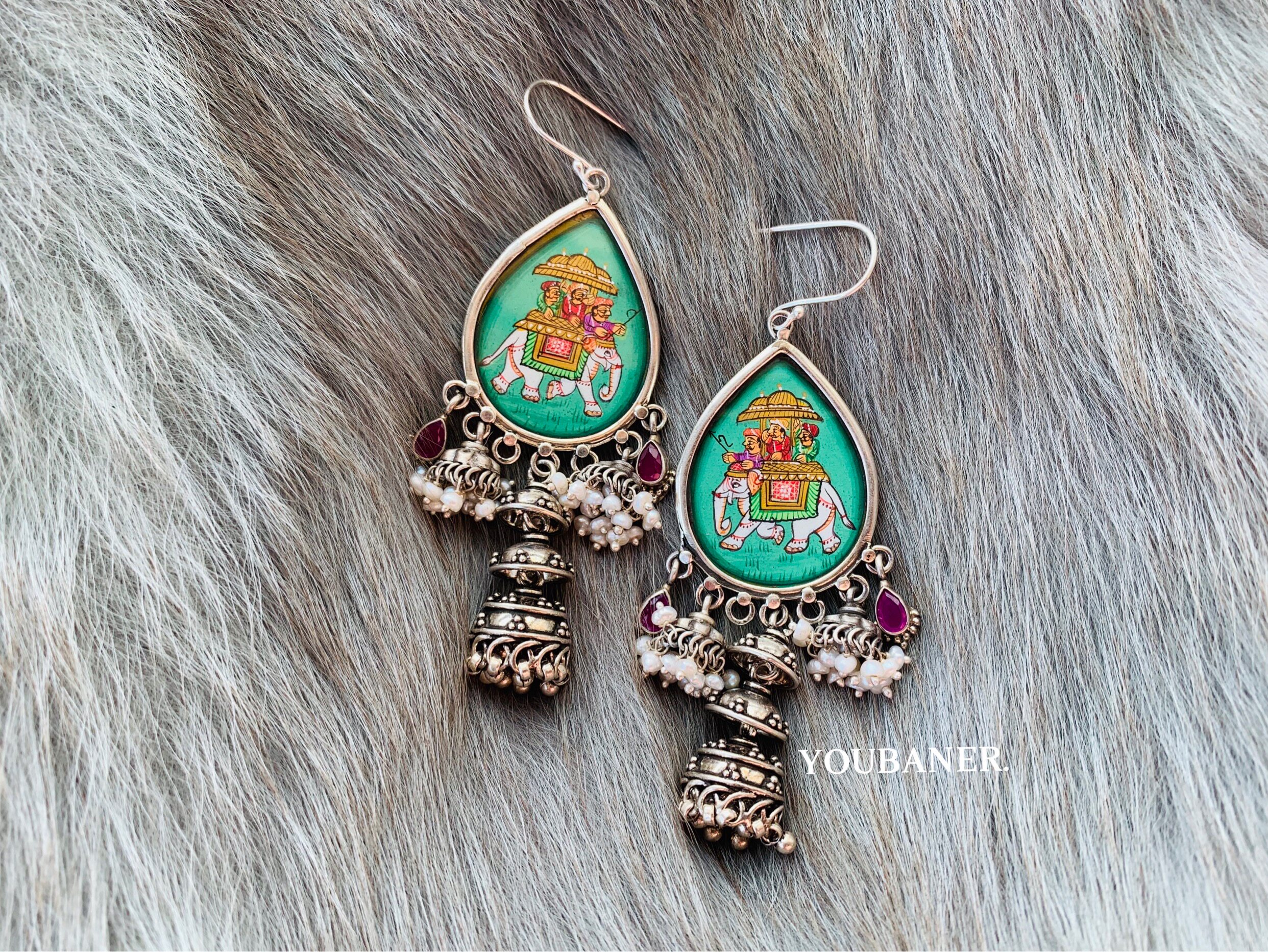 印度君噶流苏 异域复古民族风925纯银饰品 个性手绘细密画耳坠在类目 饰品/流行首饰/时尚饰品新, 耳饰, 耳环中 - 来自Buy2taobao.com提供专业的淘宝代购服务