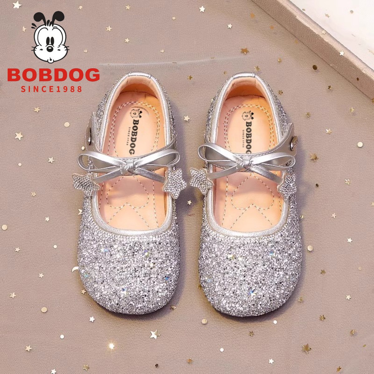 巴布豆真皮女童鞋公主水晶鞋单鞋
