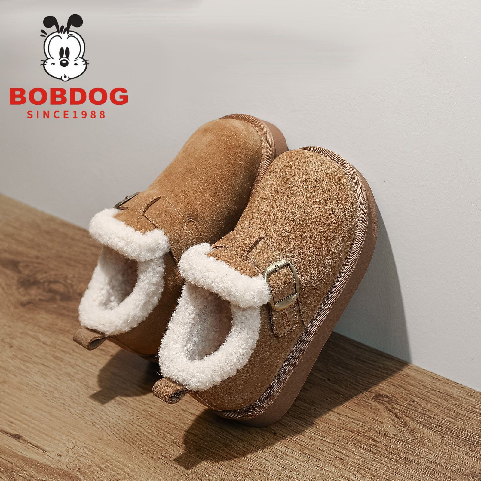 巴布豆真皮儿童雪地靴保暖大棉鞋