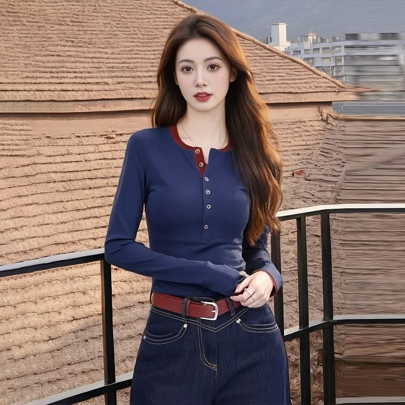 半开领长袖打底衫女秋冬内搭上衣
