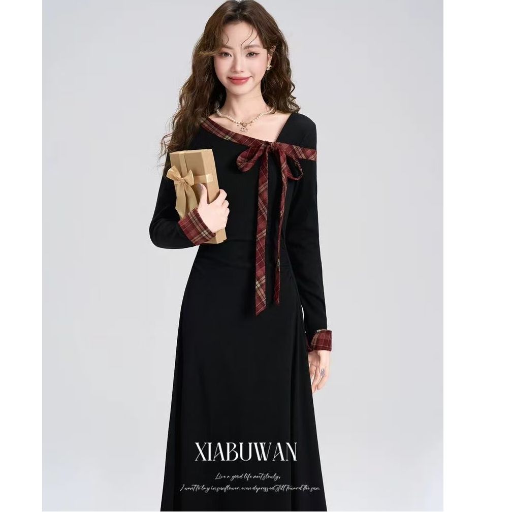 法式赫本风复古气质连衣裙长裙子