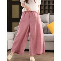 2026 New style cotton and linen wide-leg pants for women, retro sand-washed wide-leg pants, casual elastic tight waist slimming, 9-inch pants for summer loose thumbnail 8